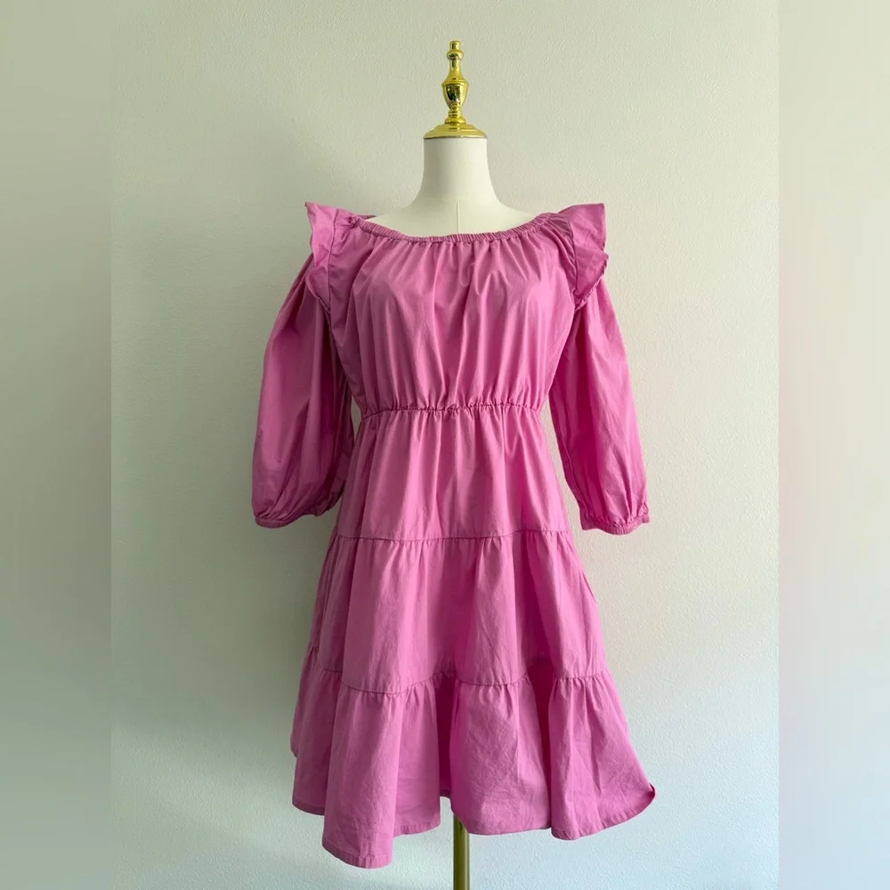 RACHEL PARCELL Pink Ruffled Shoulder Tiered Minidress Women’s Sz‎ 6